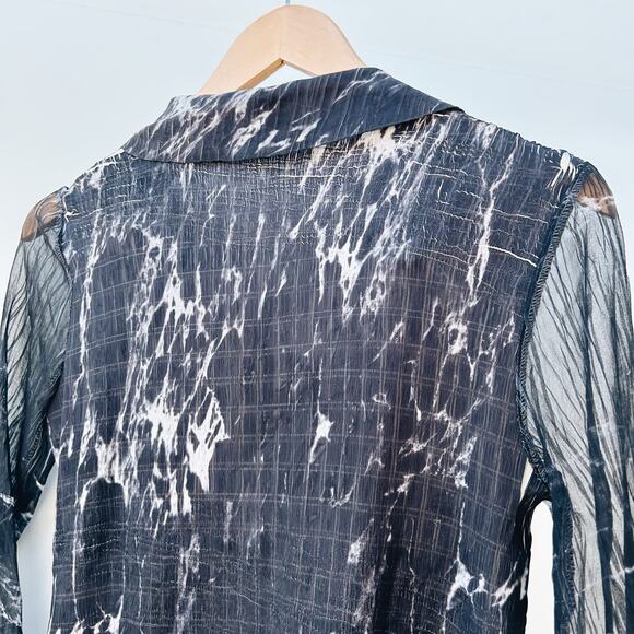 Komarov Black Marble Collared Long Sleeve Charmeuse Crinkle Mini Dress Small - Picture 6 of 10